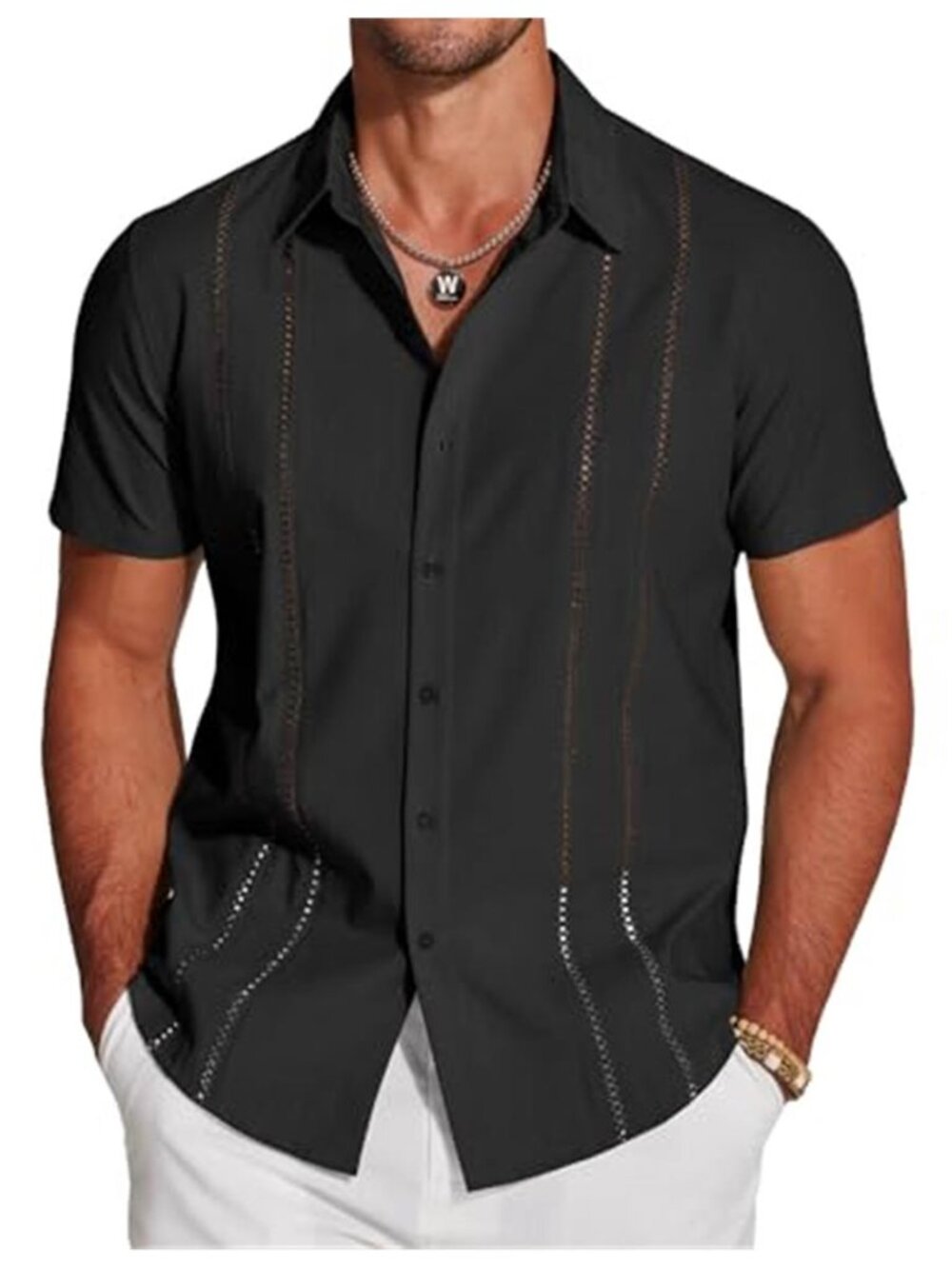 Mens Cuban Guayabera Shirt Short Sleeve Button Down Beach Casual Summer Vacation